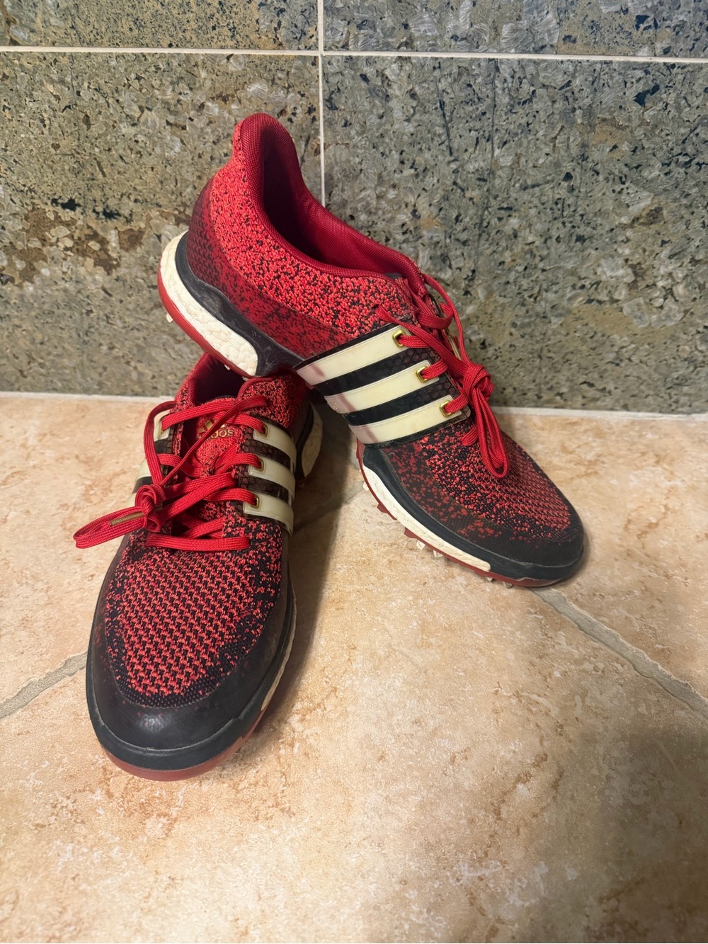 adidas Red and Black Golf ⛳️ Shoes Sneakers with Gold Stripes